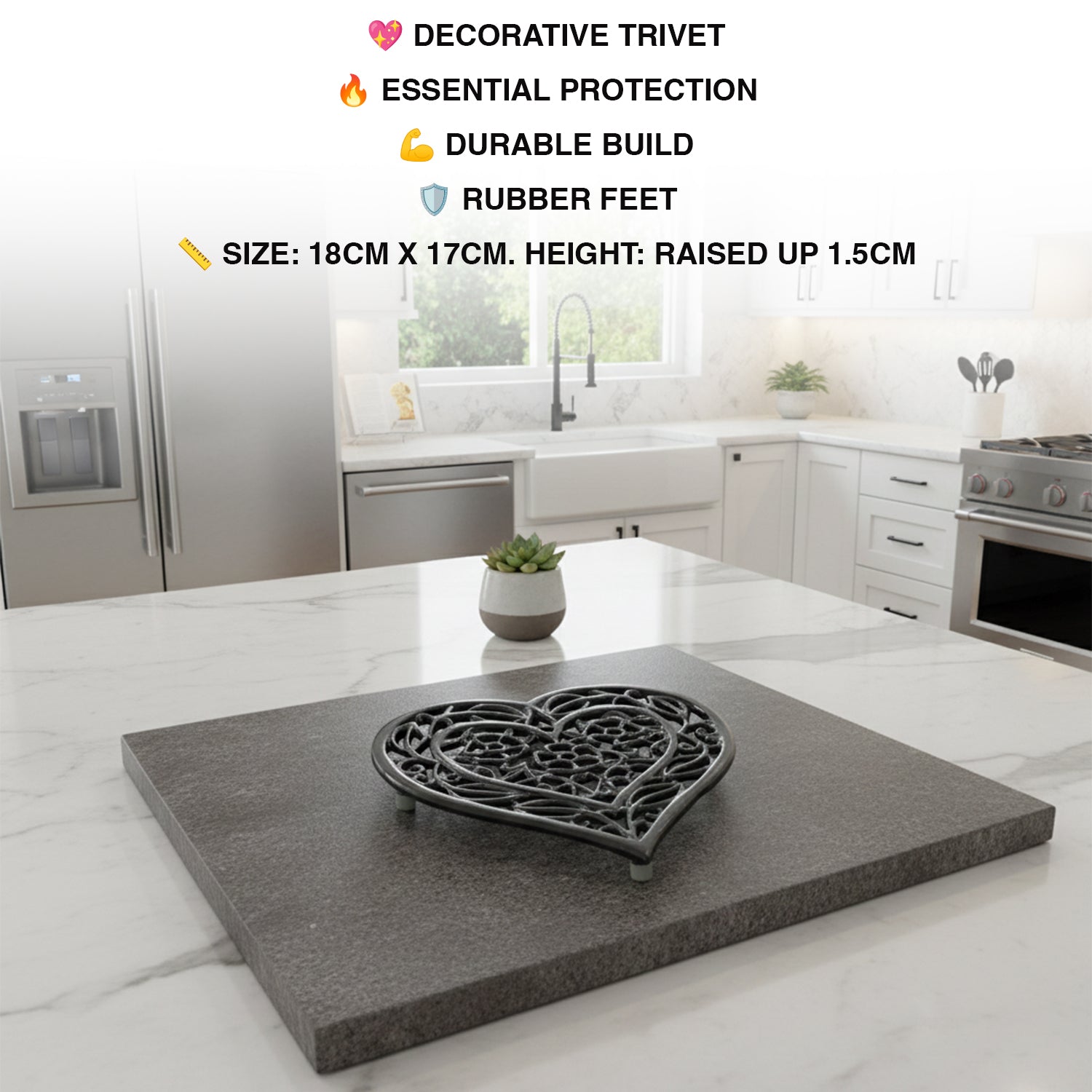 Woodside Decorative Kitchen/Dining Table Heart Shaped Vintage Cast Iron Trivet