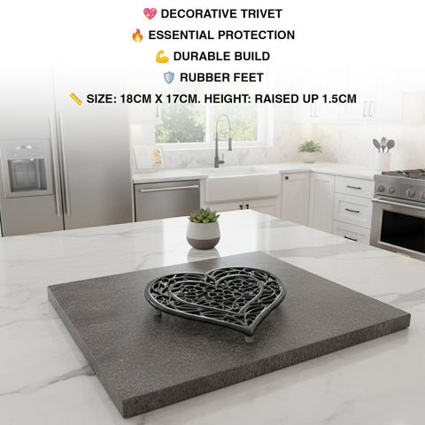 Woodside Decorative Kitchen/Dining Table Heart Shaped Vintage Cast Iron Trivet