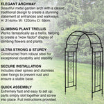 Woodside Northwold Metal Garden Arch, Traditional Decorative Archway for Paths/Entrances