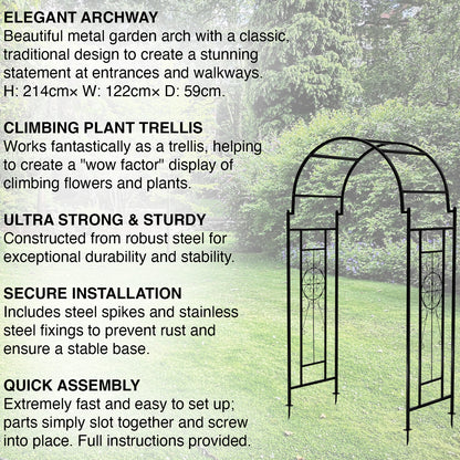 Woodside Northwold Metal Garden Arch, Traditional Decorative Archway for Paths/Entrances