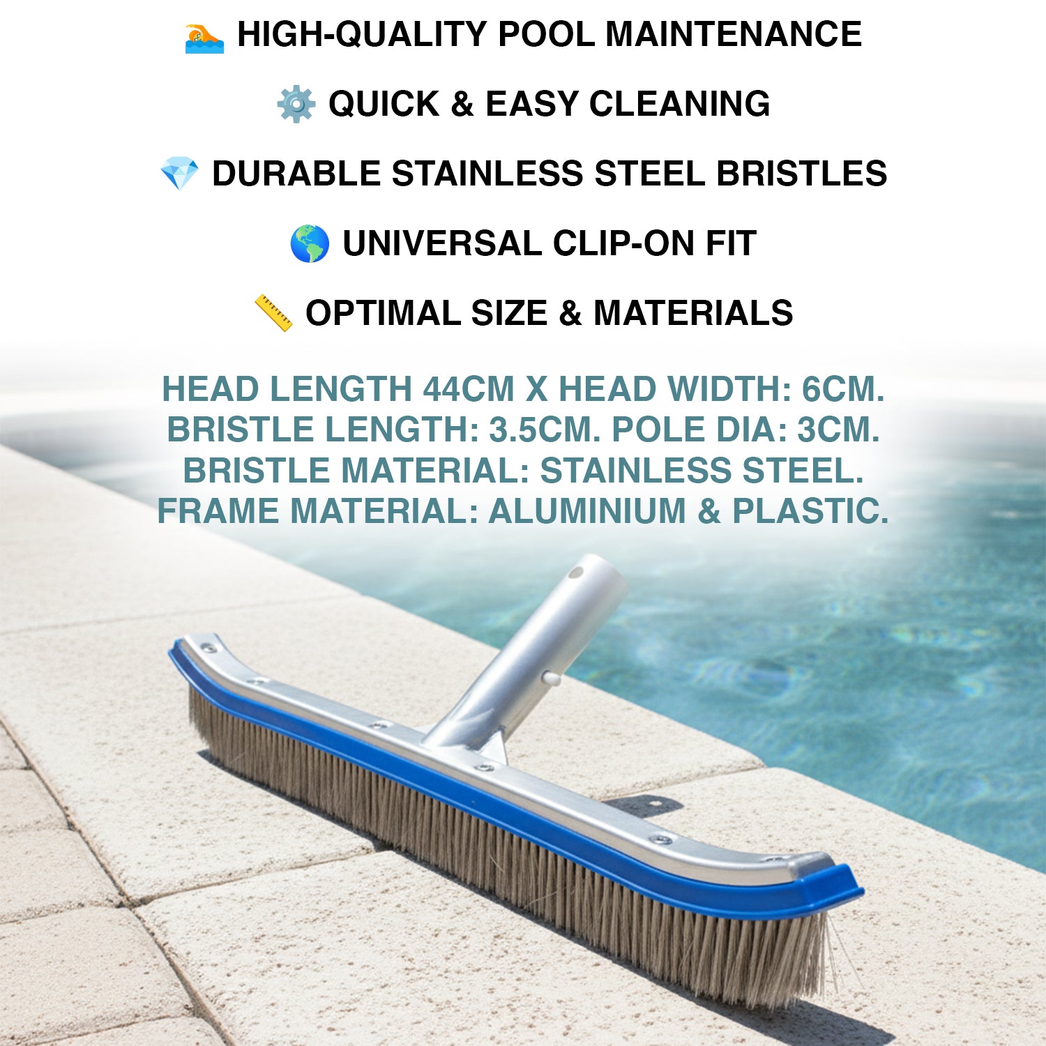 Woodside 18" Aluminium Swimming Pool Cleaning Brush Head Stainless Steel Bristles