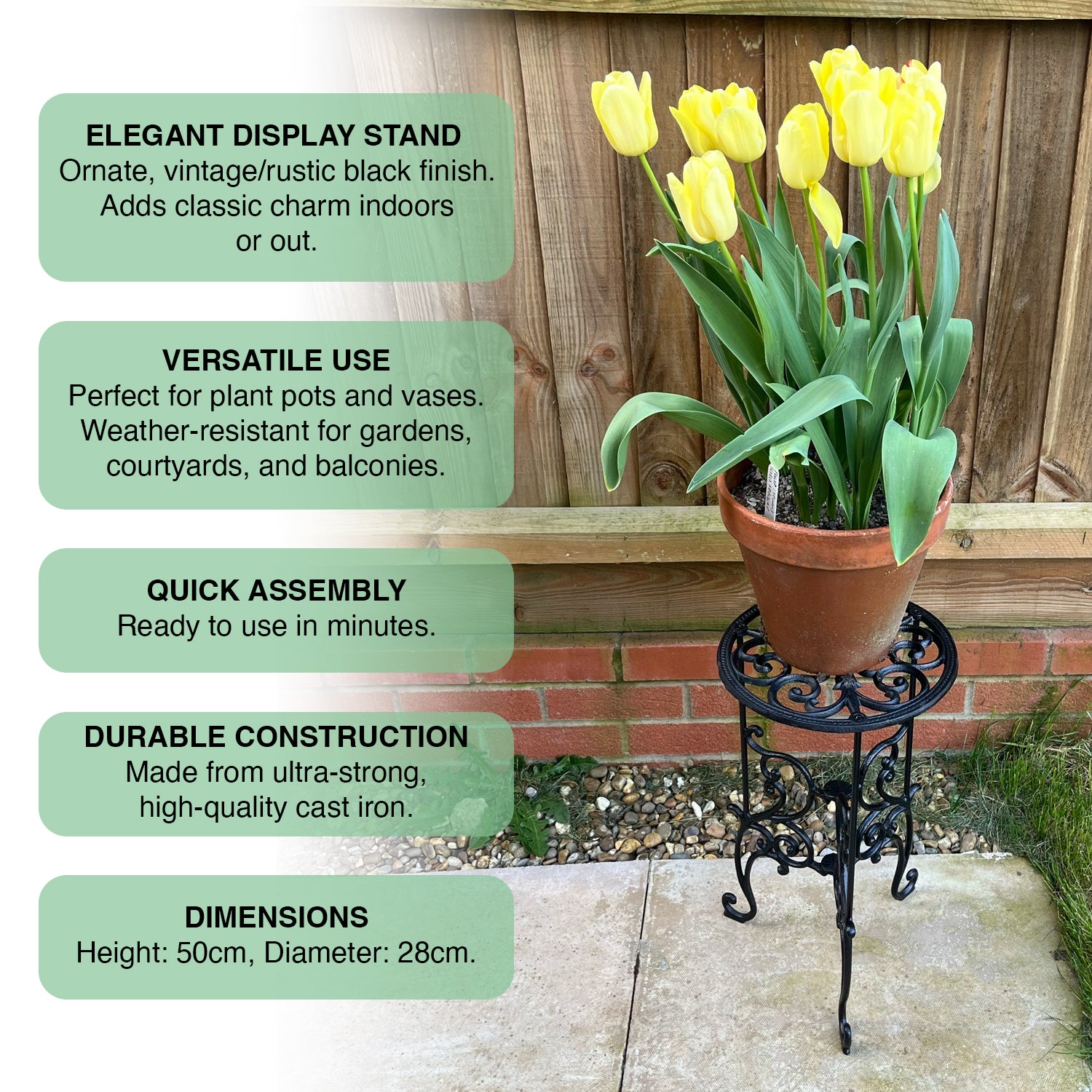 Woodside Heavy Duty Cast Iron Indoor/Outdoor Home/Garden Plant Pot Display Stand