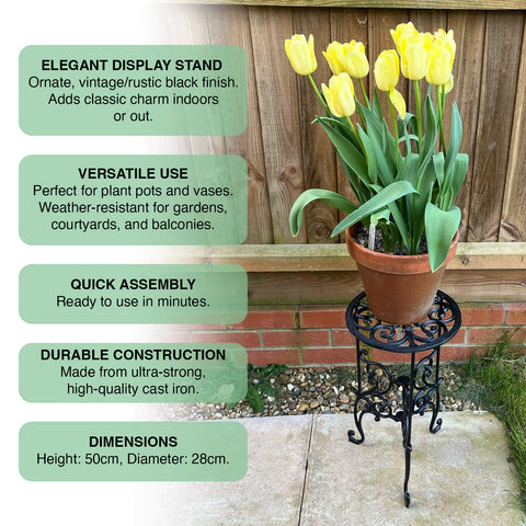 Woodside Heavy Duty Cast Iron Indoor/Outdoor Home/Garden Plant Pot Display Stand