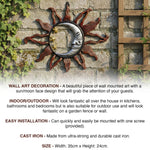 Woodside Wall Mounted Cast Iron Sun/Moon Face Indoor Outdoor Wall Art Decoration