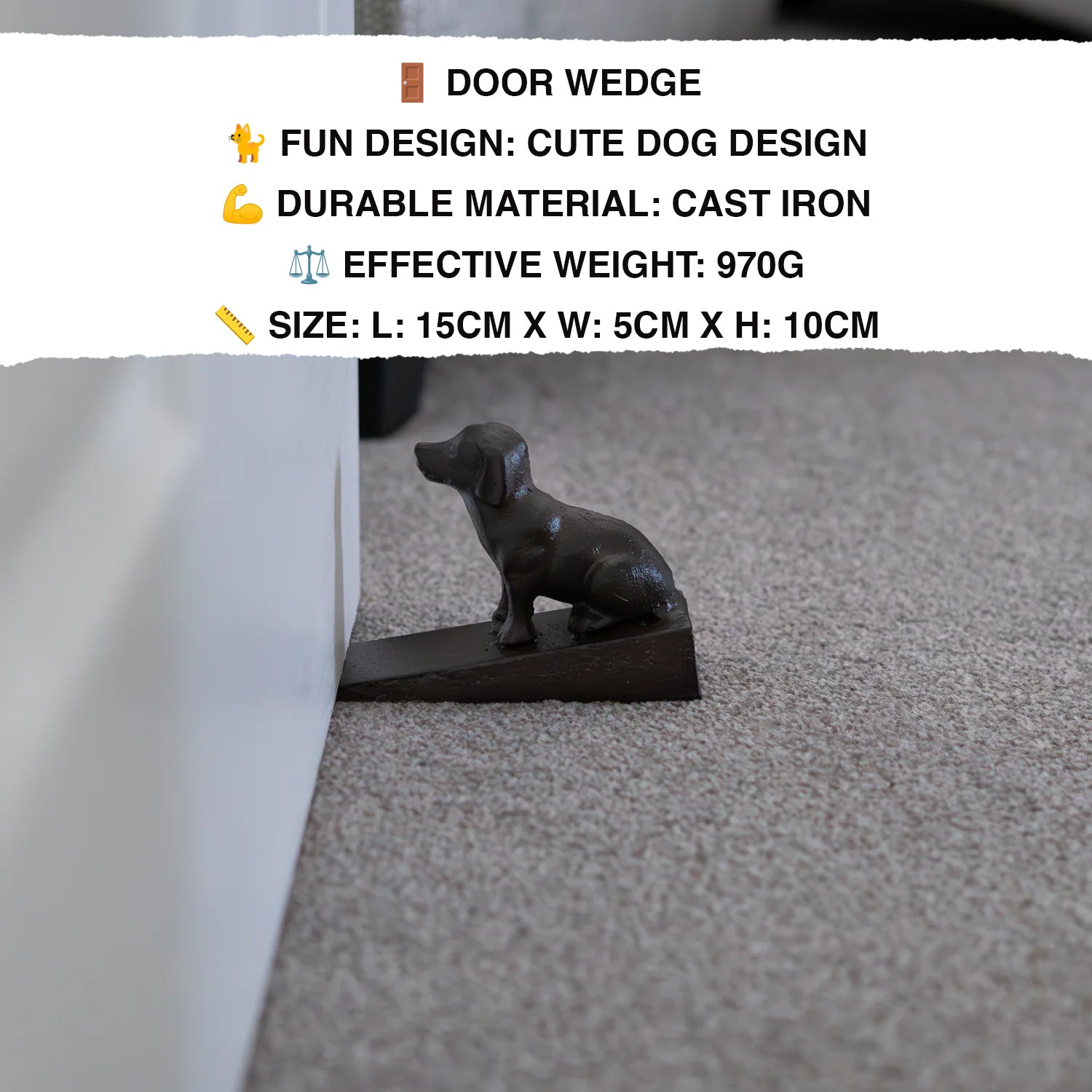 Woodside Heavy Duty Cast Iron Decorative Dog Door Wedge Stop, Doorstopper/Jammer