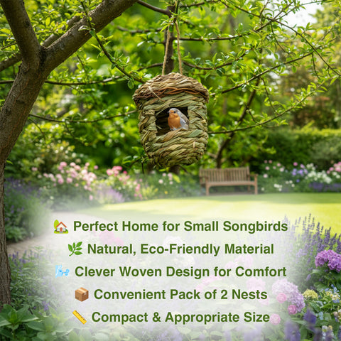 Woodside Natural Hanging Garden Bird Box/Nest/House for Small Birds, Pack of 2