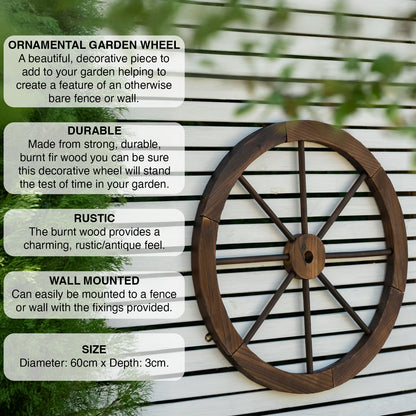 Woodside Decorative Rustic/Vintage Garden Wooden Wagon Wheel Ornament