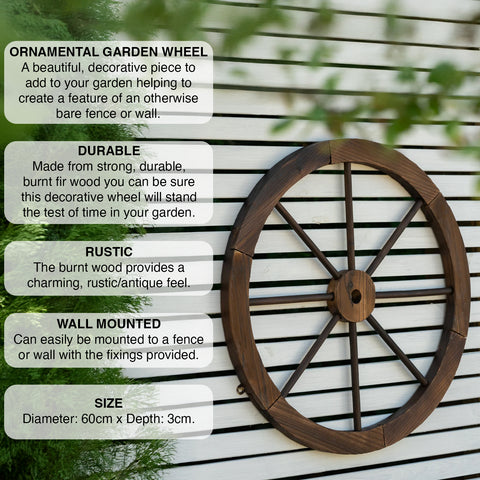 Woodside Decorative Rustic/Vintage Garden Wooden Wagon Wheel Ornament