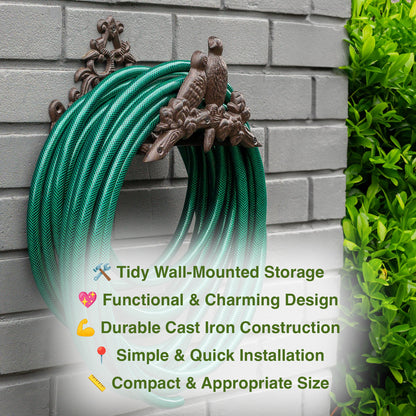Woodside Cast Iron Wall Mounted Garden Water Hose Reel Holder Hanger Hook