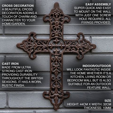 Woodside Cast Iron Home/Garden Cross Wall Mounted Decoration, Indoor/Outdoor