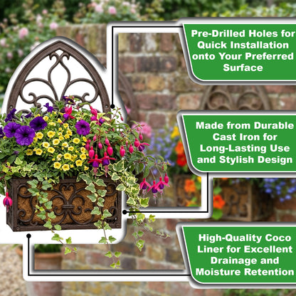 Woodside Cast Iron Wall Mounted Hanging Garden Planter Basket with Coco Liner