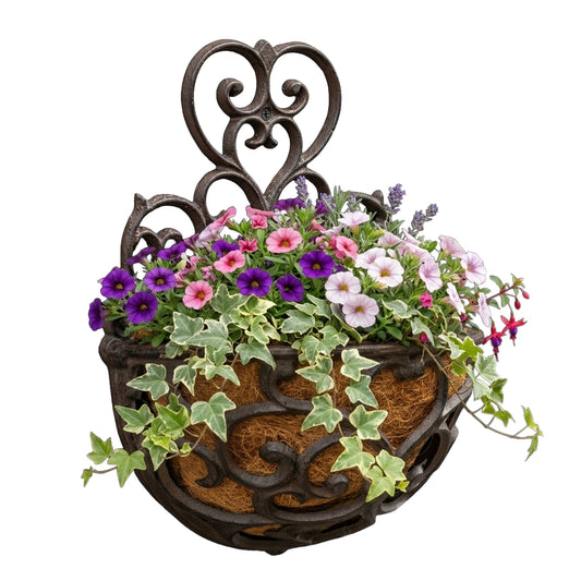 Woodside Cast Iron Wall Mounted Hanging Garden Planter Basket with Coco Liner