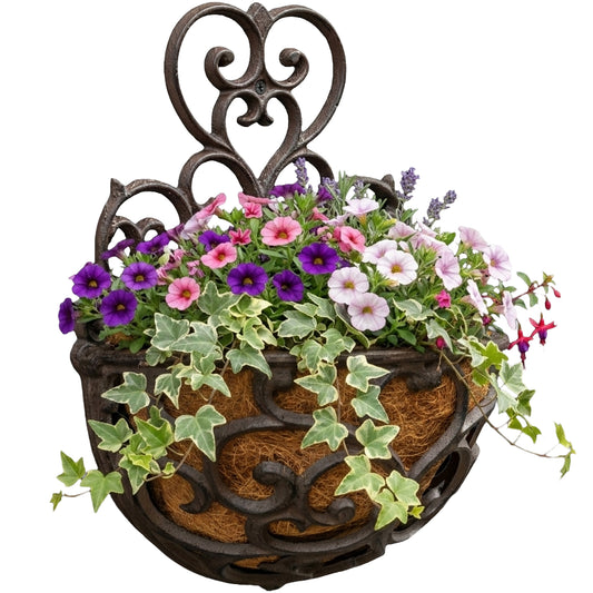 Woodside Cast Iron Wall Mounted Hanging Garden Planter Basket with Coco Liner