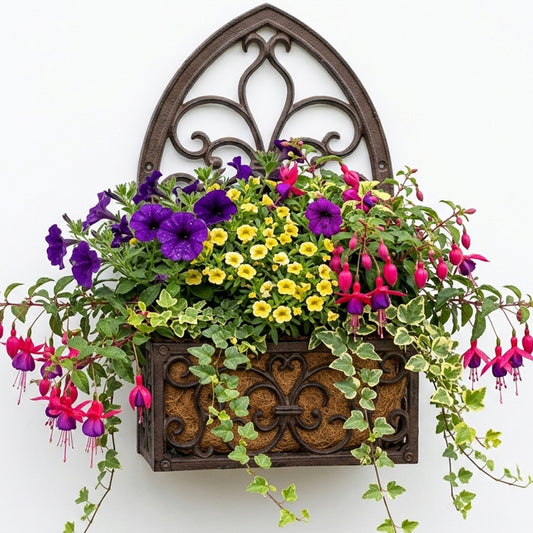 Woodside Cast Iron Wall Mounted Hanging Garden Planter Basket with Coco Liner