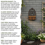 Woodside Cast Iron Wall Mounted Hanging Garden Planter Basket with Coco Liner