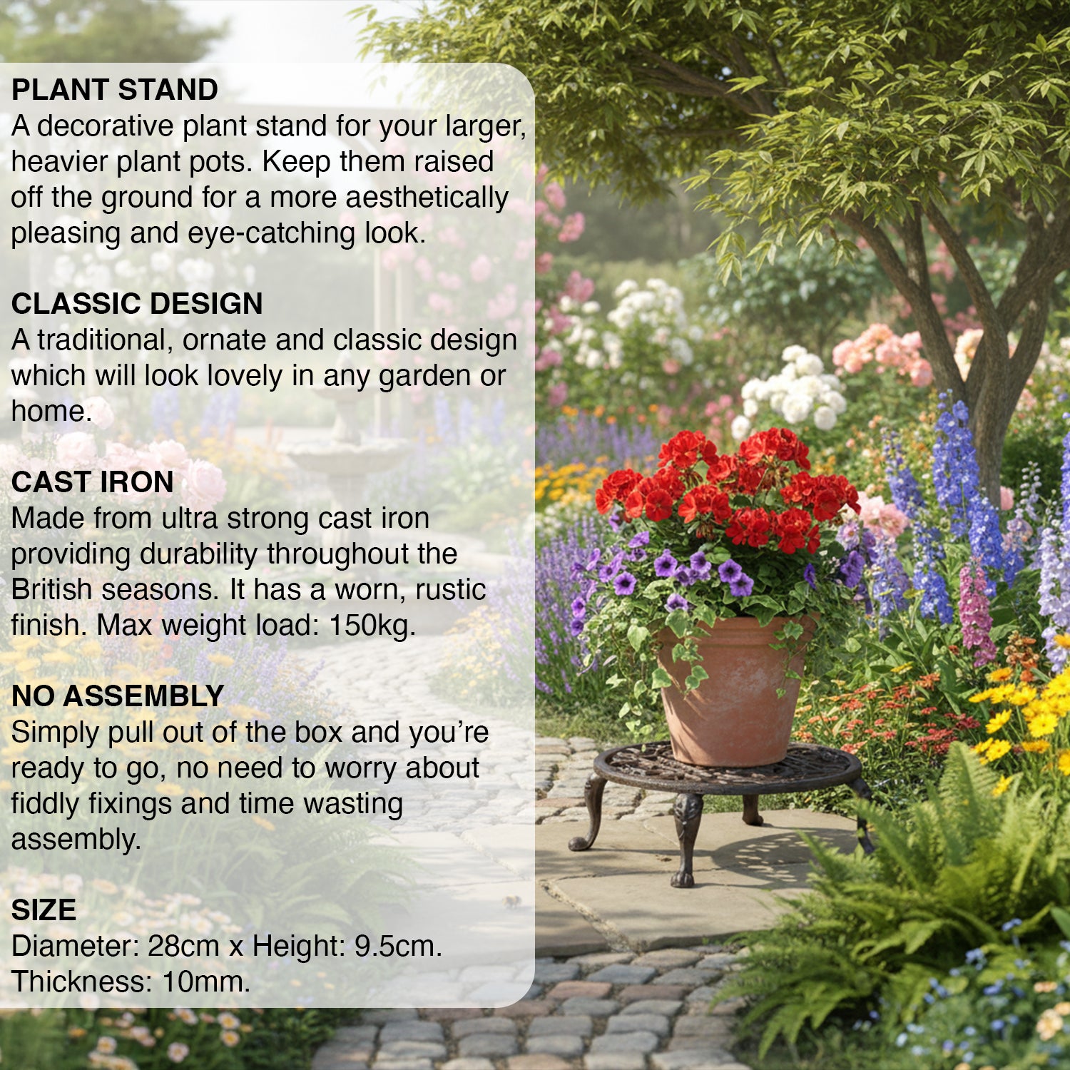 Woodside Round Cast Iron Indoor/Outdoor Heavy Duty Garden Plant Pot Stand, 11inch