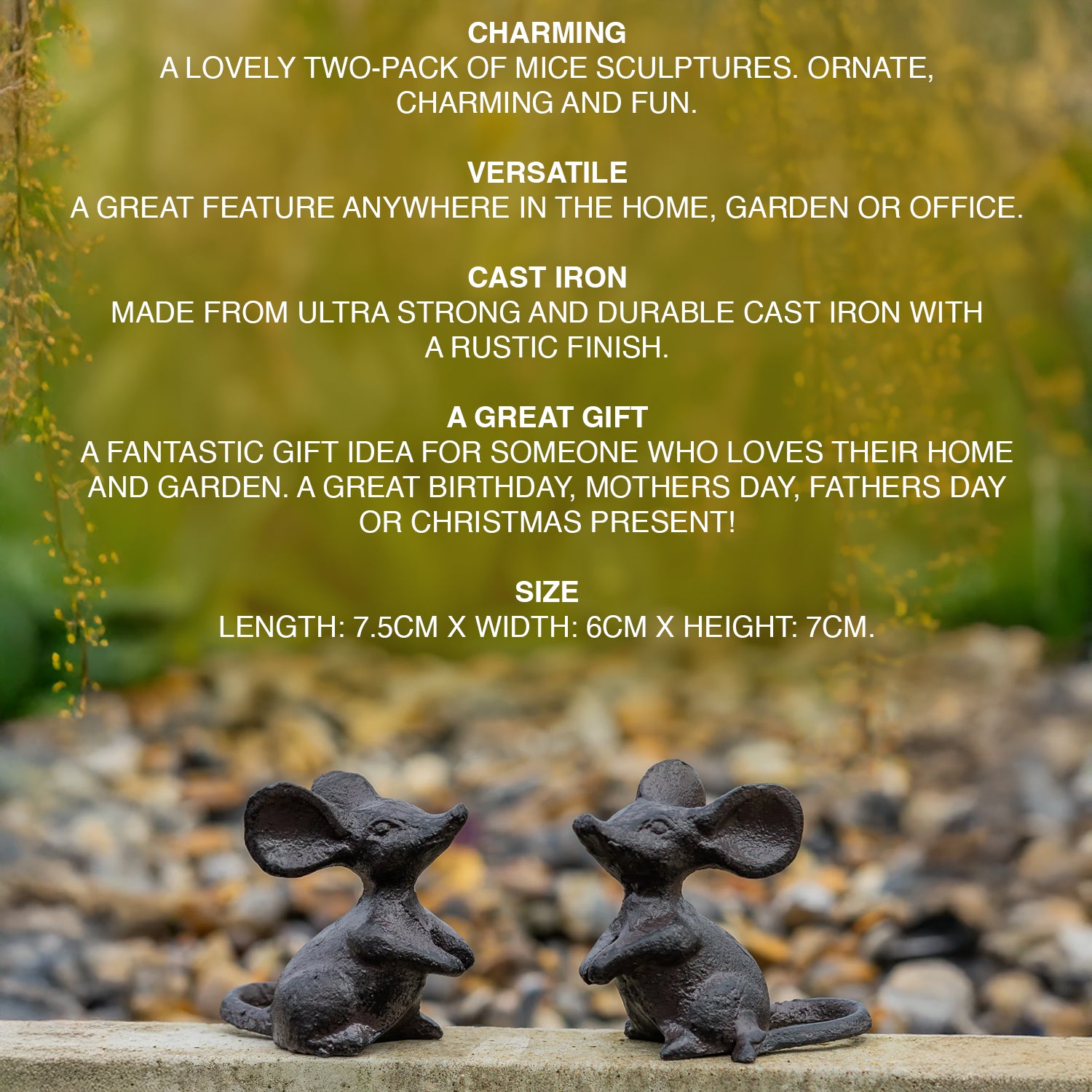 Woodside Cast Iron Mouse Sculpture Indoor/Outdoor Home/Garden Ornaments Pack of 2