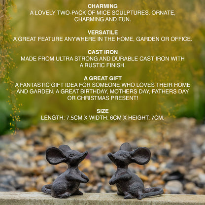 Woodside Cast Iron Mouse Sculpture Indoor/Outdoor Home/Garden Ornaments Pack of 2