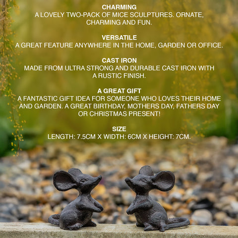 Woodside Cast Iron Mouse Sculpture Indoor/Outdoor Home/Garden Ornaments Pack of 2