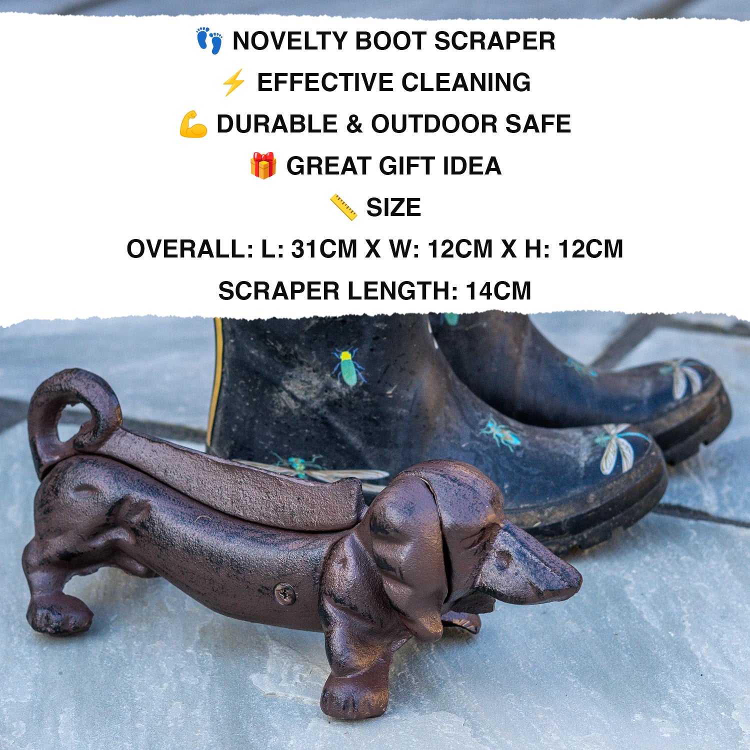 Woodside Outdoor Garden Cast Iron Boot/Welly Novelty Sausage Dog Mud Scraper