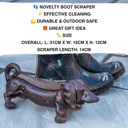 Woodside Outdoor Garden Cast Iron Boot/Welly Novelty Sausage Dog Mud Scraper