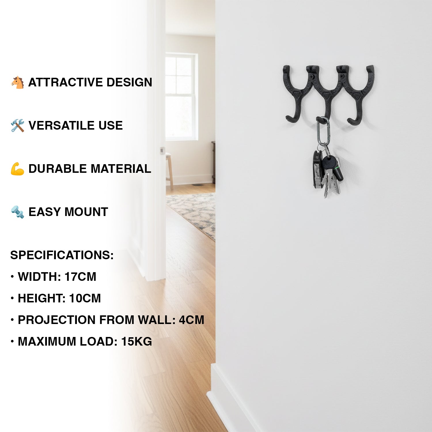 Woodside Cast Iron Wall Mounted Decorative Horseshoe Hanging Coat Hook Hanger