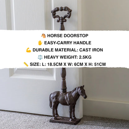 Woodside Heavy Duty Cast Iron Decorative Horse Shaped Door Stop with Handle, Doorstopper/Jammer