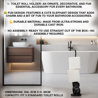 Woodside Cast Iron Elephant Free Standing Bathroom Toilet Paper/Loo Roll Stand