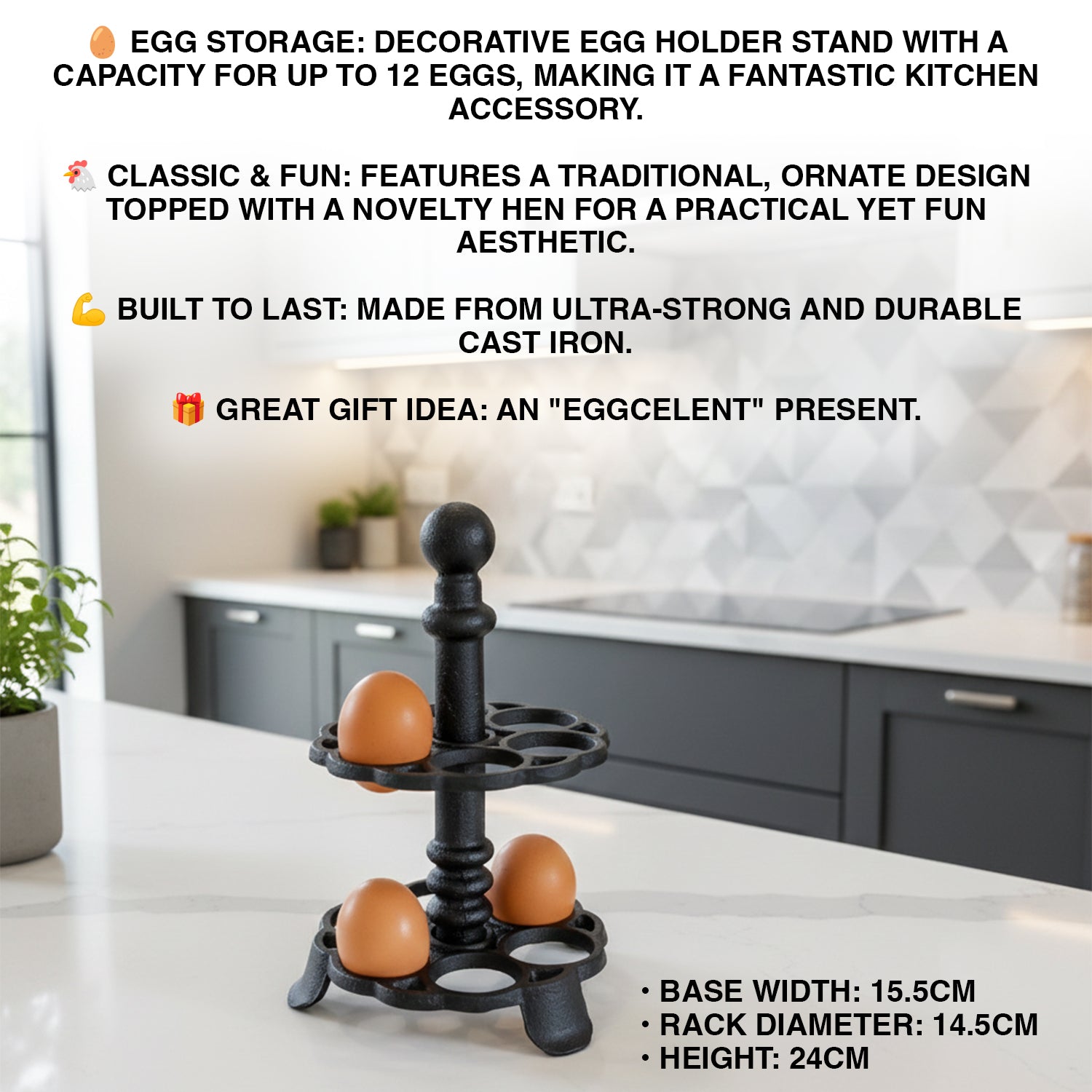 Woodside Cast Iron Dozen/12 Egg Rack Holder, Kitchen Egg Storage Stand Organiser