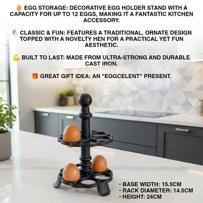 Woodside Cast Iron Dozen/12 Egg Rack Holder, Kitchen Egg Storage Stand Organiser