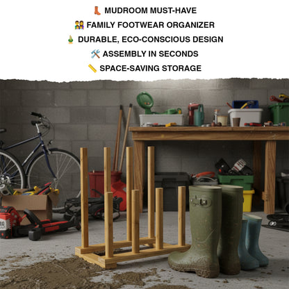 Woodside Bamboo Wellington Boot Rack, 4 Pairs Walking Boot Storage Stand