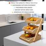 Woodside 3 Tier Bamboo Fruit Basket Bowl Holder
