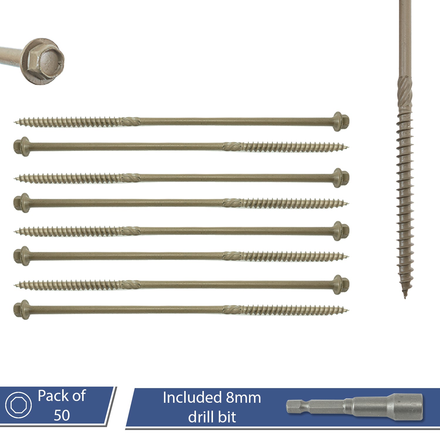 Woodside Hex Head Exterior Decking/Landscaping Sleeper Bed Fixing Screws, Pack of 50