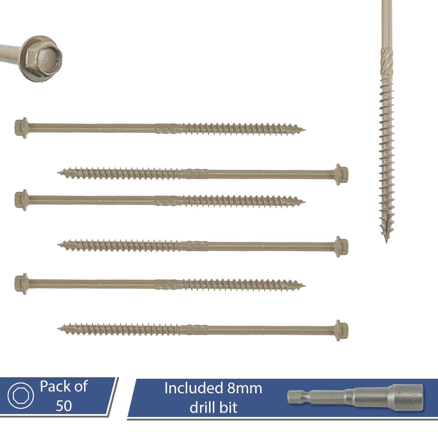 Woodside Hex Head Exterior Decking/Landscaping Sleeper Bed Fixing Screws, Pack of 50