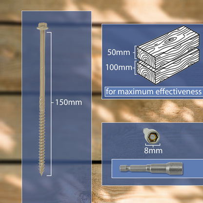 Woodside Hex Head Exterior Decking/Landscaping Sleeper Bed Fixing Screws, Pack of 50