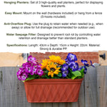 Woodside Plastic Hanging Rectangle Wall Planters/Flower Window Boxes, Pack of 3