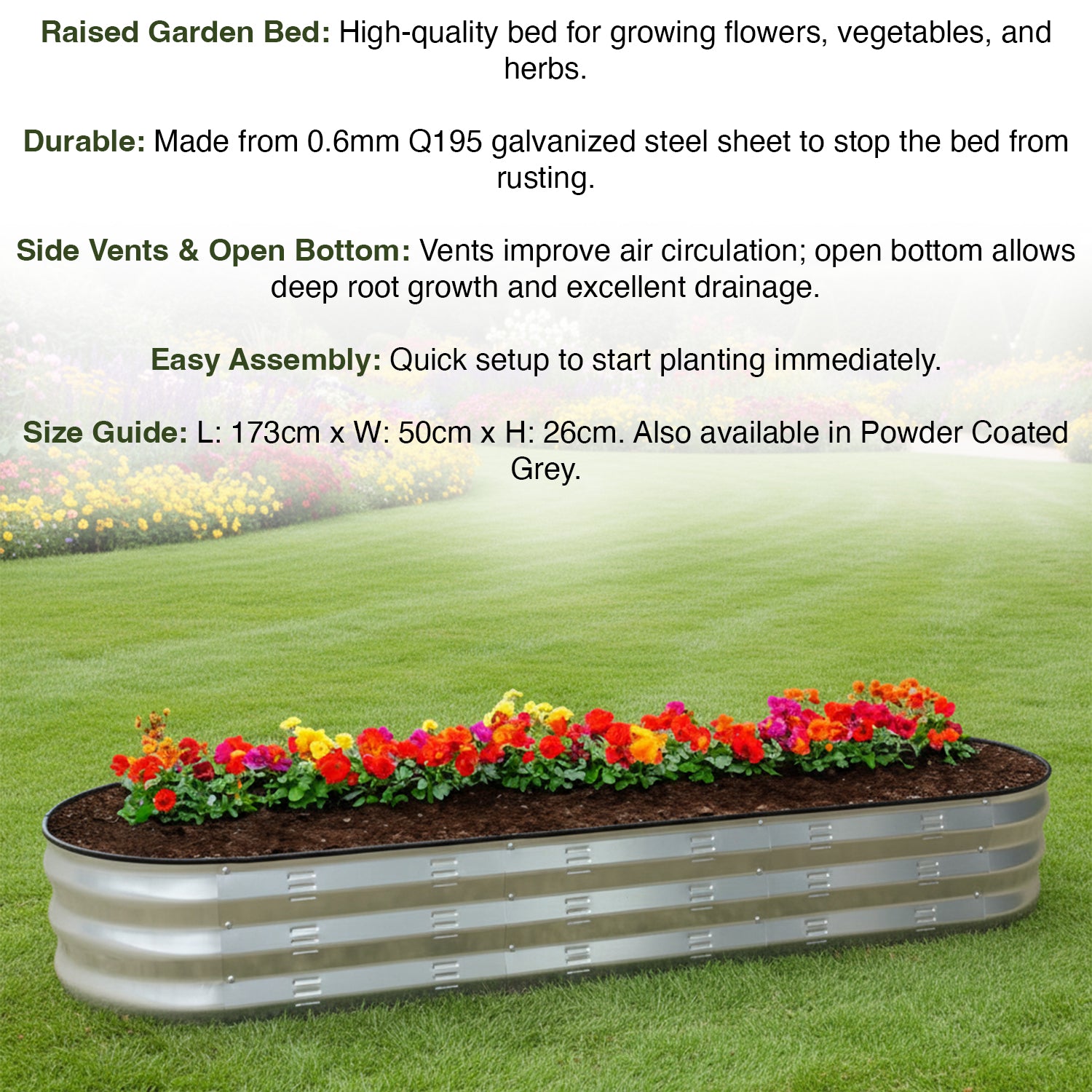 Woodside Galvanised Steel Raised Garden Planter Bed Kit for Flowers/Vegetables/Herbs