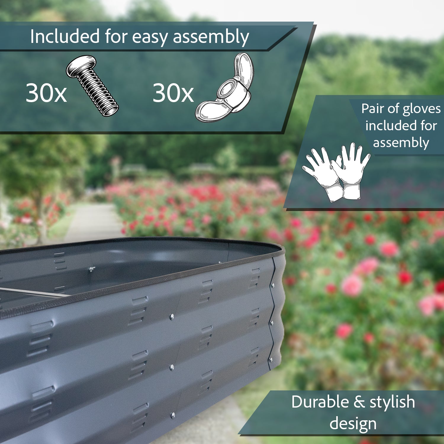 Woodside Galvanised Steel Raised Garden Planter Bed Kit for Flowers/Vegetables, Powder Coated Grey