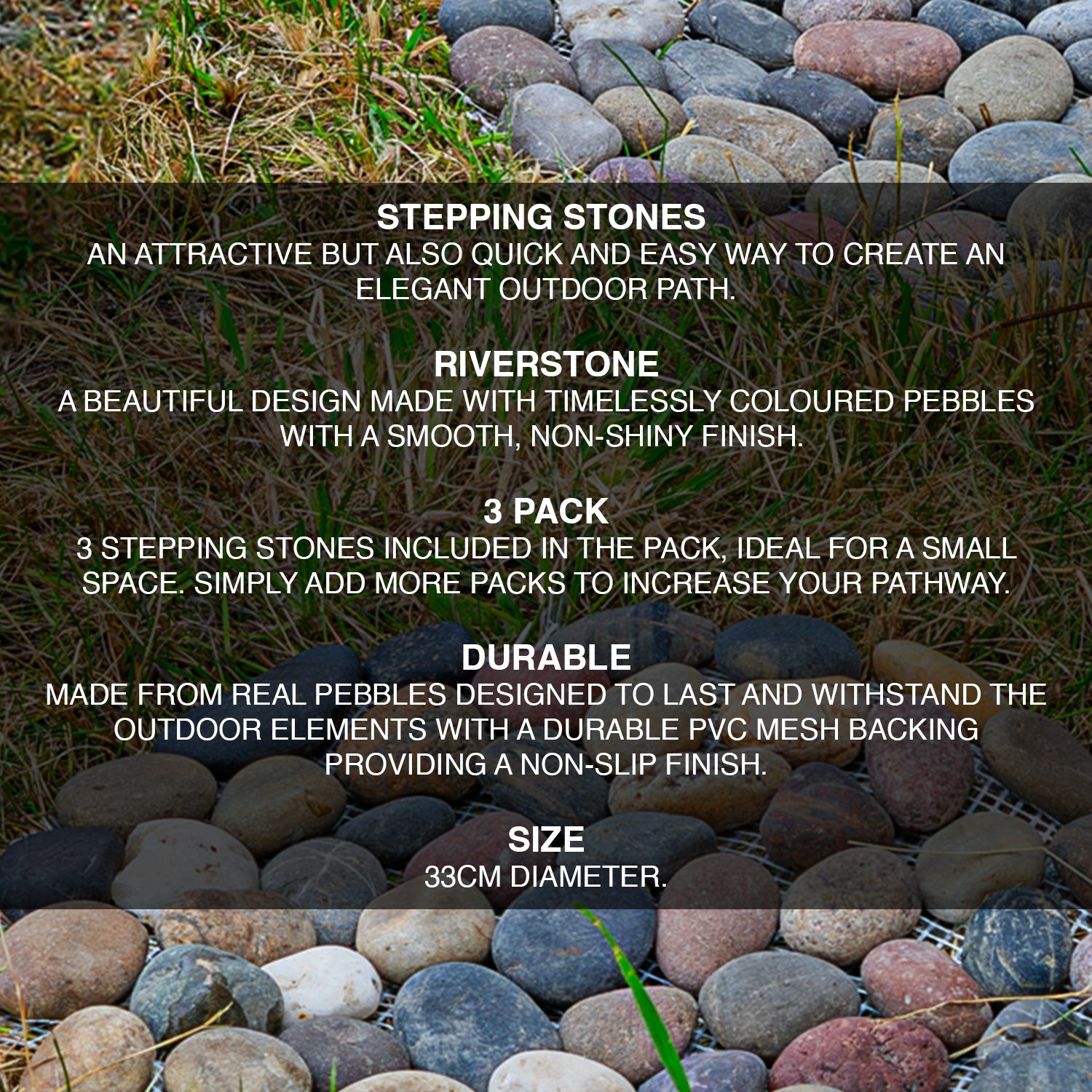 Woodside 33cm Decorative Garden Pathway Round Stepping Stones, Pack of 3