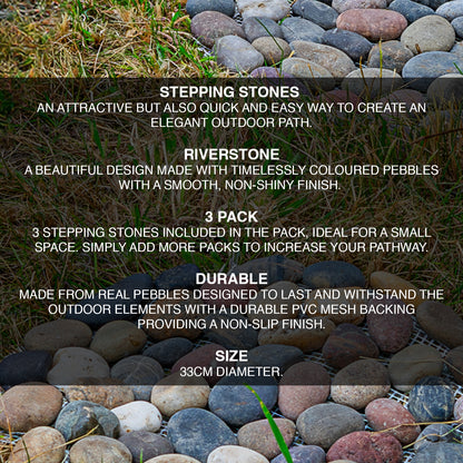 Woodside 33cm Decorative Garden Pathway Round Stepping Stones, Pack of 3