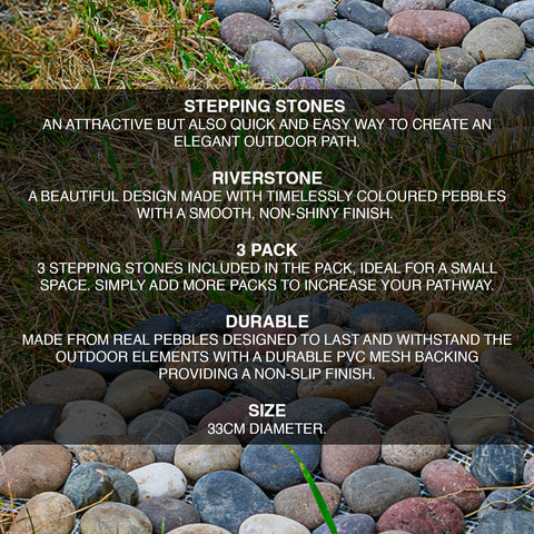 Woodside 33cm Decorative Garden Pathway Round Stepping Stones, Pack of 3