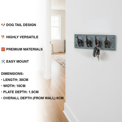 Woodside Cast Iron/Slate Dog Tail Coat Hanging Hooks, Wall Mounted Key Rack