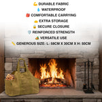 Woodside Firewood Log Carrier Bag, Heavy Duty Waterproof Waxed Canvas with Padded Handles & Pocket