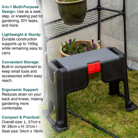 Woodside 3-in-1 Portable Garden Kneeler Stool Seat Step & Kneeling Pad