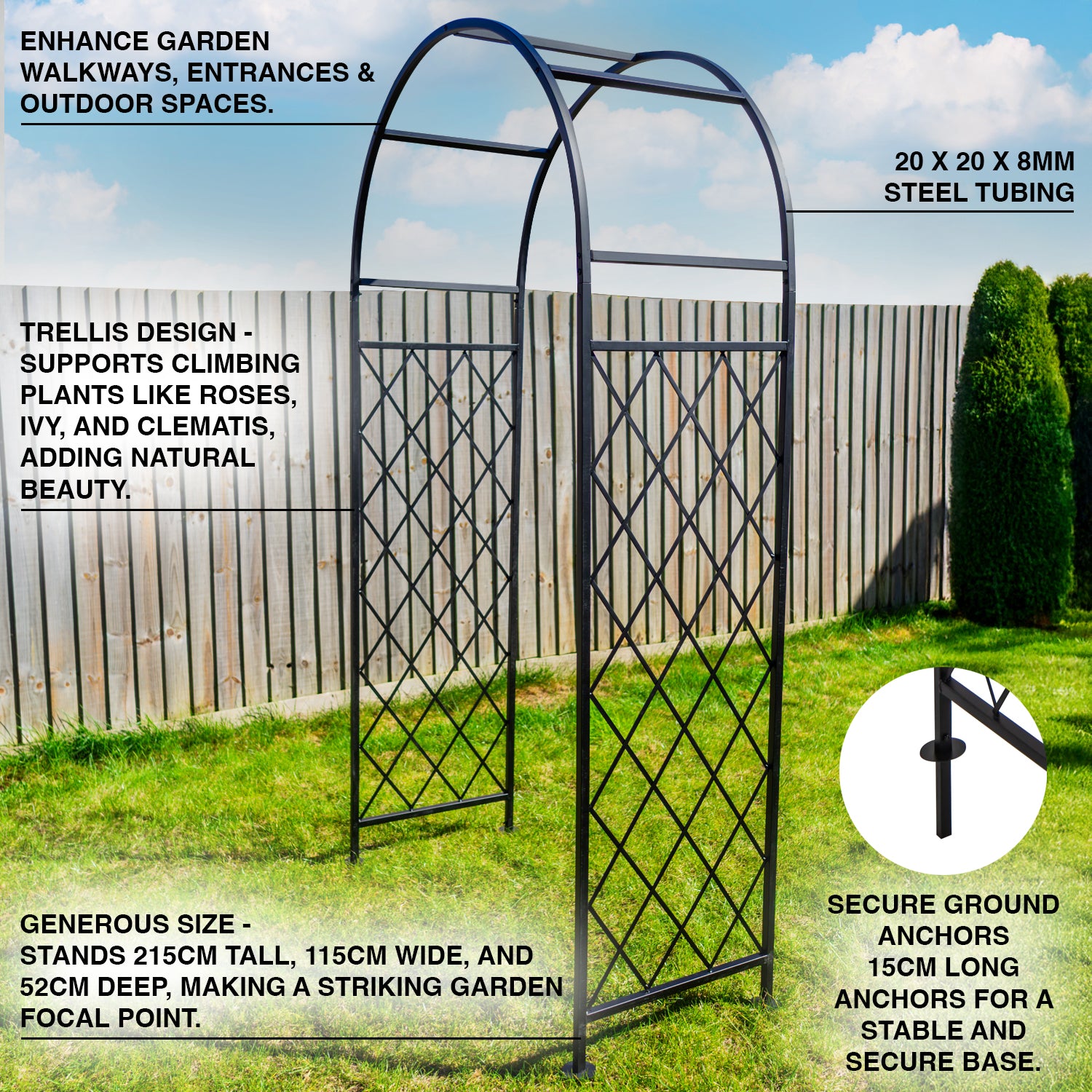 Woodside Blundeston Decorative Metal Garden Trellis Arch Climbing Plant Support
