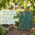Woodside 2 x 500L Heavy Duty Garden Waste Bags, Reusable Strong Outdoor Refuse Sacks