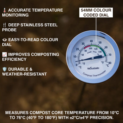 Woodside Stainless Steel Compost Thermometer 50cm Long Probe with Dial