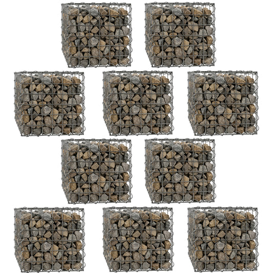 Woodside Gabion Basket Pack of 10 Heavy Duty Garden Mesh Wire Cages 45 x 45 x 45cm Galvanised Steel