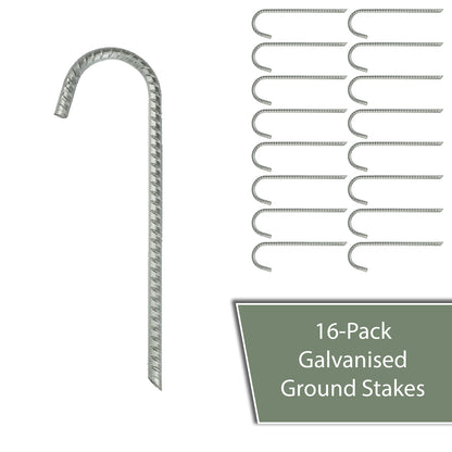 Pack of 16 Woodside Galvanised Heavy Duty Metal Ground Stakes Tent/Gazebo Pegs