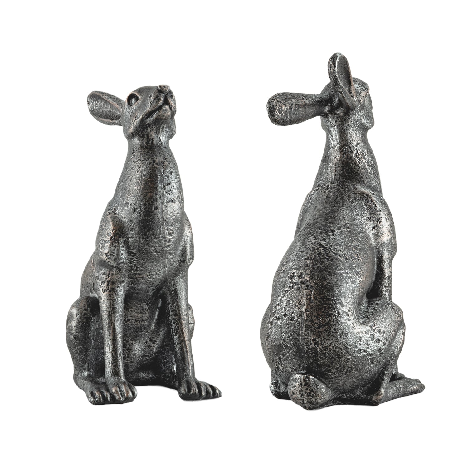 Woodside Large Pair of Moon Gazing Hares Garden Ornament Bronze Effect Resin Decorative Sculpture 38cm